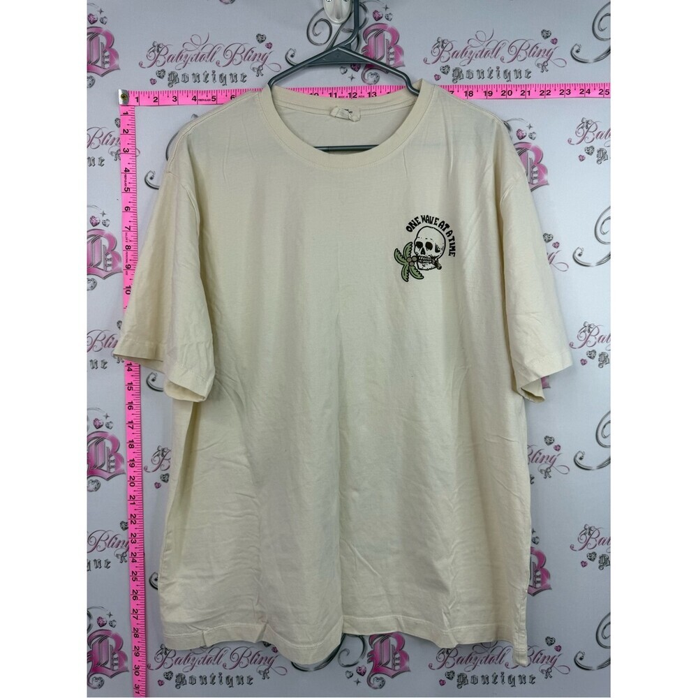 Ardene Cream Short Sleeve Tee with Skull & Leaf Chest Graphic